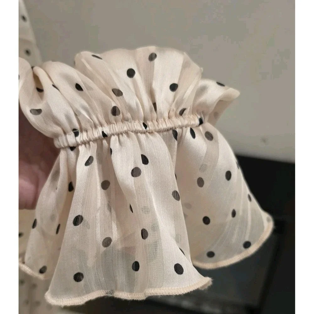 Adrianna Papell Cream Polka Dot Keyhole Ruffle Top Romantic Classic Boho RTL $89